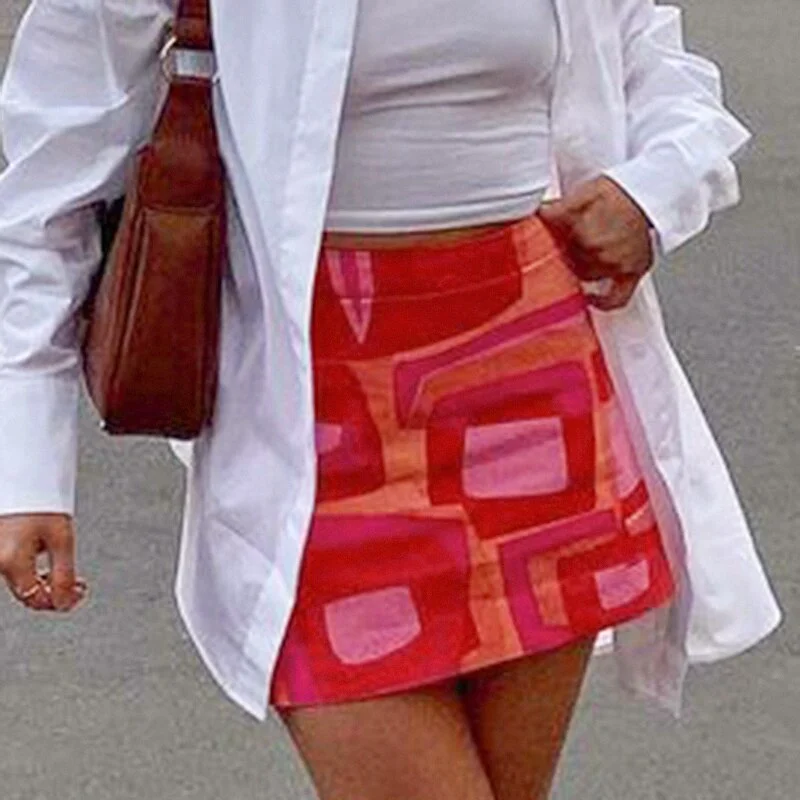 HEYounGIRL Print  Aesthetic High Waist Mini Skirts Womens Summer Casual Fashion A Line Short Skirt Ladies Harajuku Streetwear