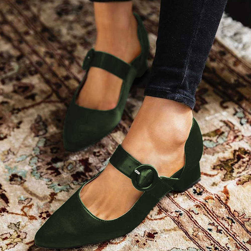 Green Satin Pointed Toe Chunky Heel Cut Out Mary Jane Pumps Nicepairs