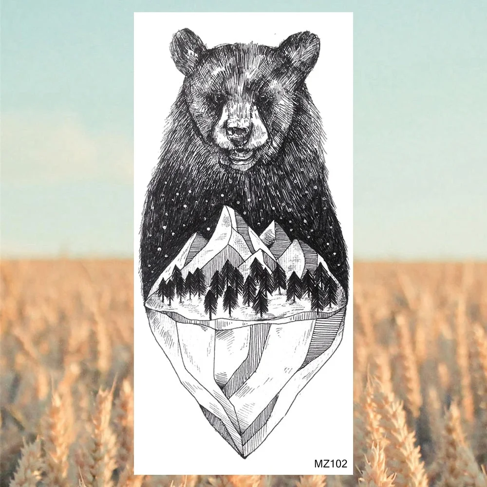 Black Lion Fashion Calf Temporary Tattoos For Women Adult Men Lion Geometric Owl Fake Tattoo Realistic Body Art Decoration Tatoo