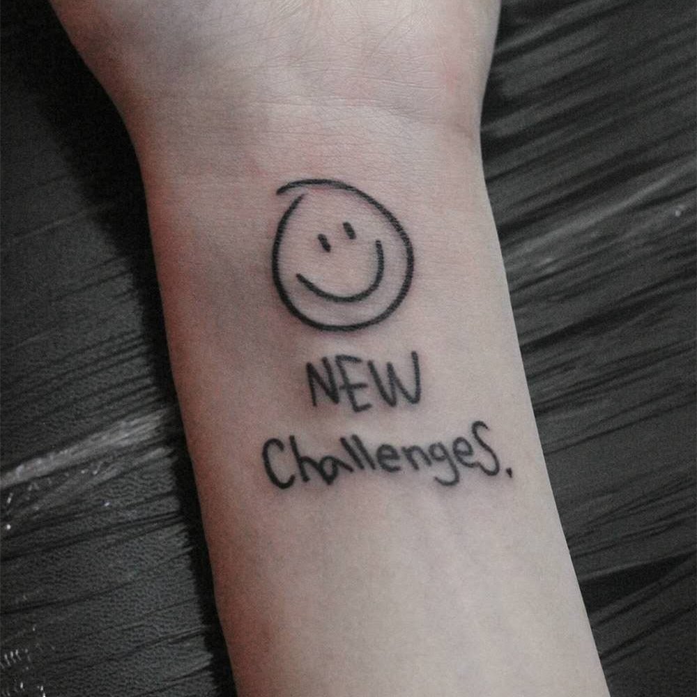 English Words NEW CHALLENGES and Smile Face Temporary Tattoos for Men Women Hands Wrist Arm Body Art Fake Tatto Stickers Tatoos