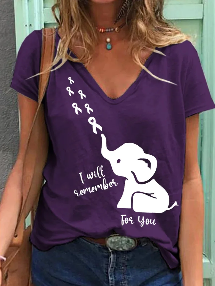 Women's I Will Remember Awareness Print End Alzheimer's T-Shirt