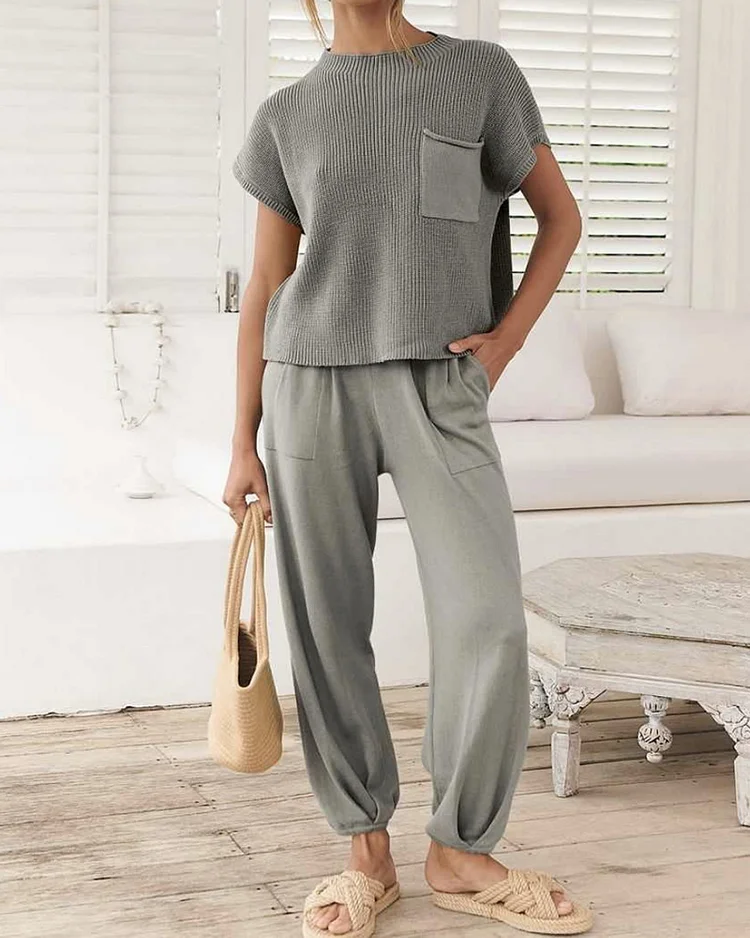 Pullover Sweater Loose Knitted Pants Two-piece Suit