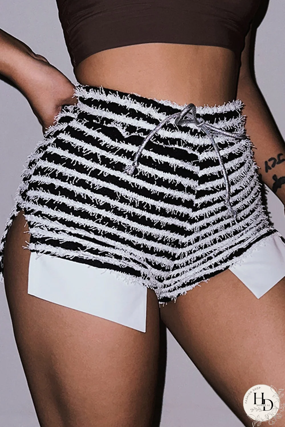 Red Sexy Striped Patchwork Draw String Skinny High Waist Pencil Full Print Bottoms