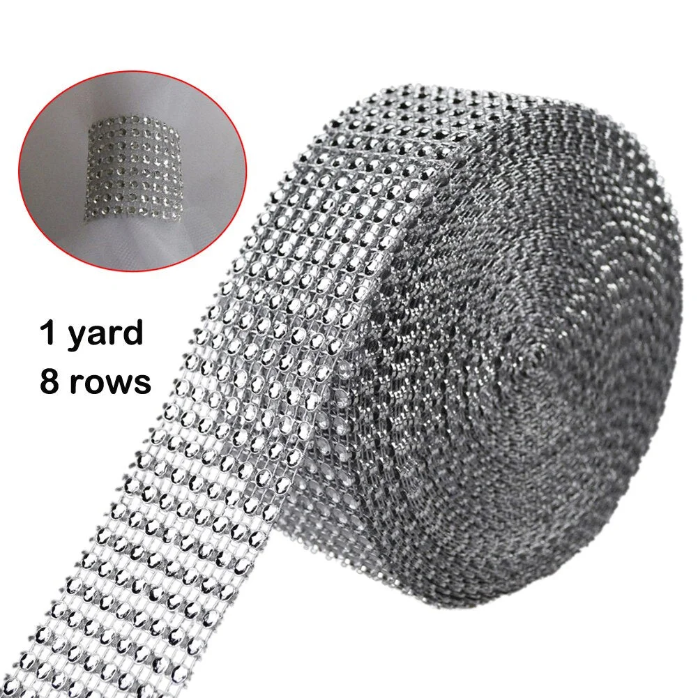 1Yard 8/24 Rows Gold Silver Crystal Diamond Mesh Rhinestone Ribbon for Wedding Party Gift Vase Floral Decoration Products Decor