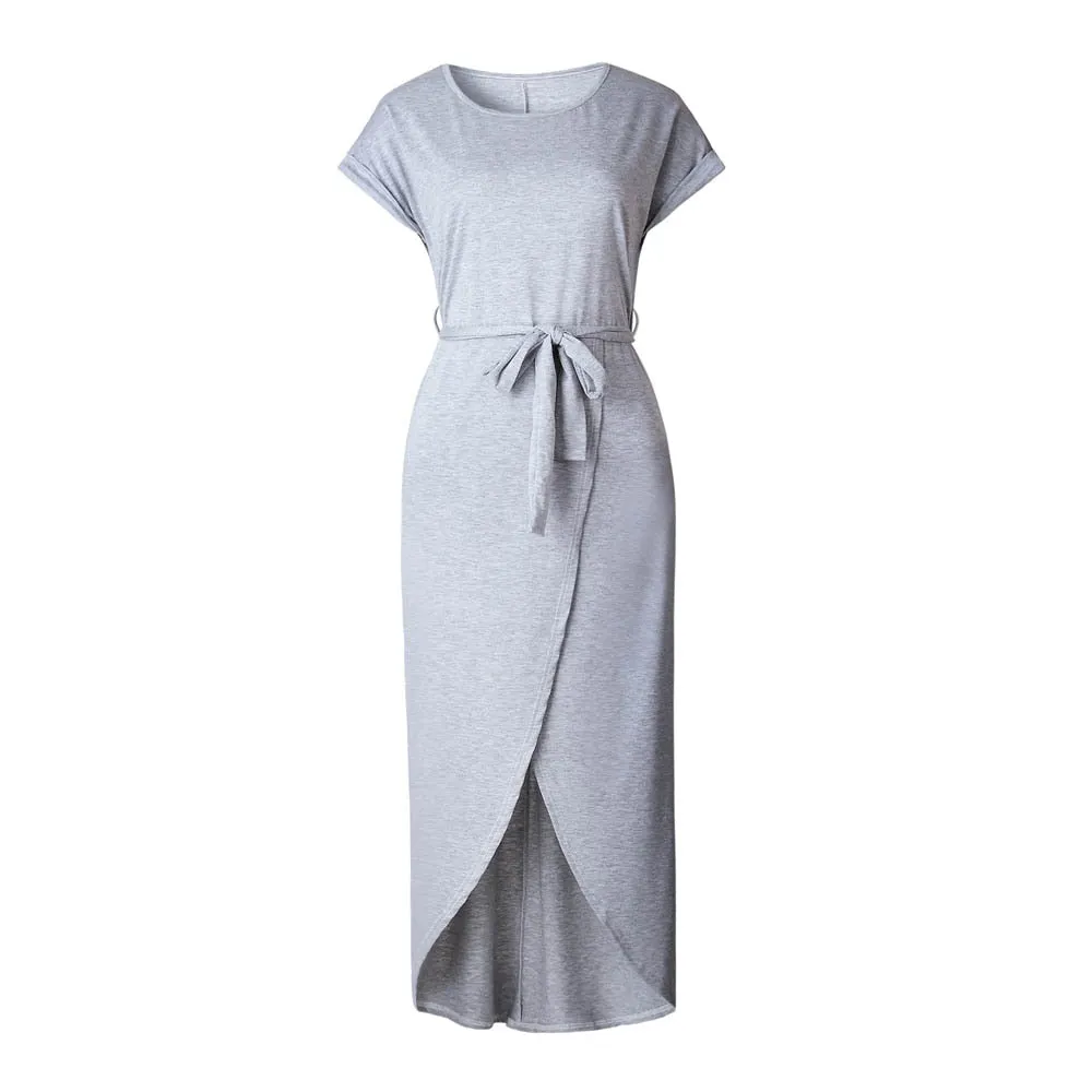 Spring/summer/autumn 6 Color Women Casual Dress Short Sleeves Asymmetrical Blue Green Daily Maxi Summer Dress Elegant Home Dress