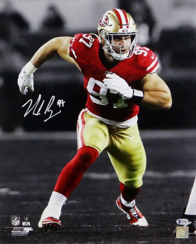 Nick Bosa Autographed 49ers 16x20 BW Spotlight PF Photo Poster painting- Beckett Auth *White