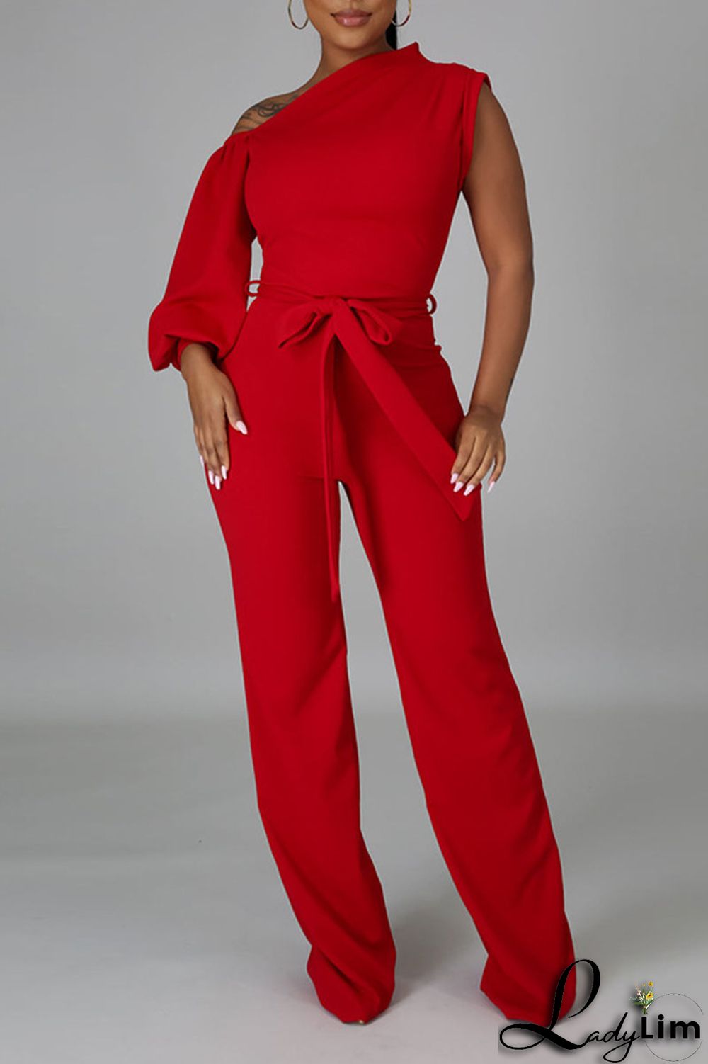 Black Fashion Casual Solid Patchwork Asymmetrical Asymmetrical Collar Straight Jumpsuits