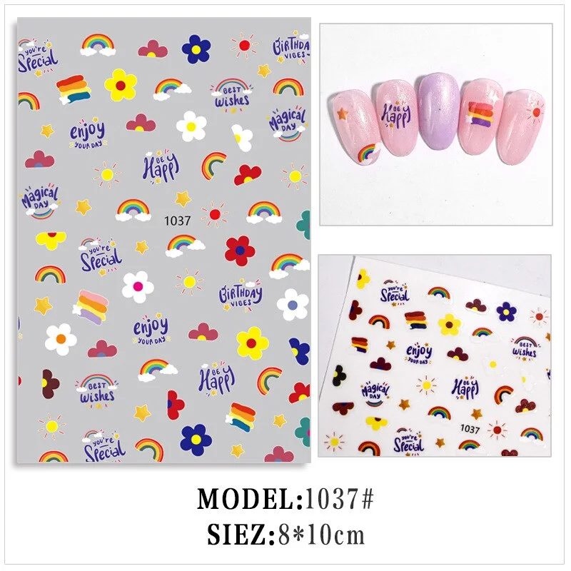 Beautizon Colorful Cartoon Teddy bear High Quality 3D Engraved Nail Stickers Nail Art Decorations Nail Decals Design