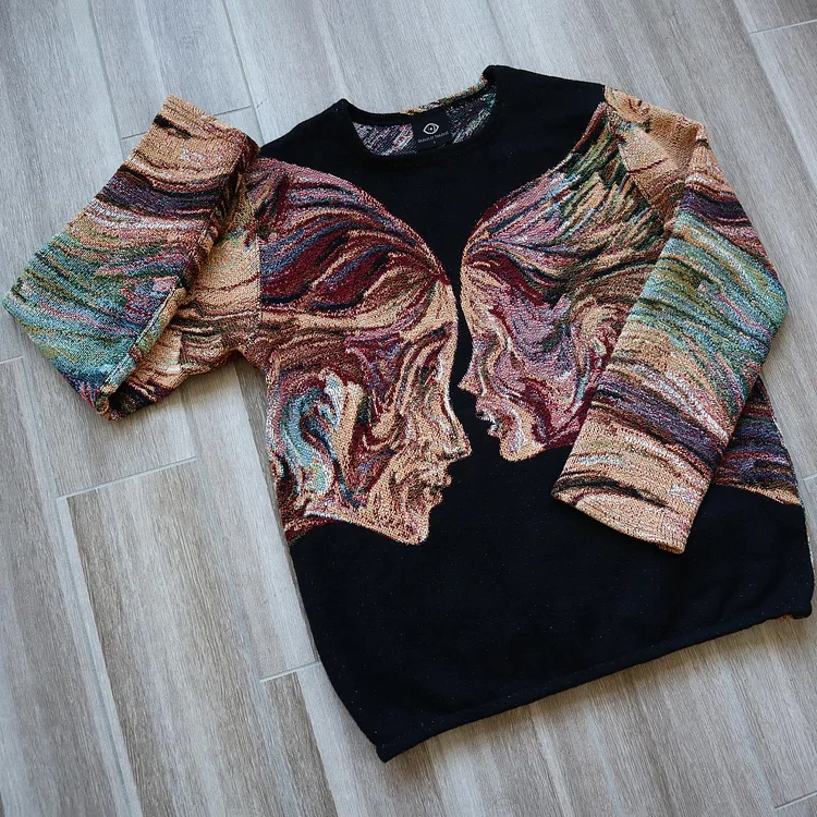 Vintage Portrait Tapestry Crew Neck Sweatshirt