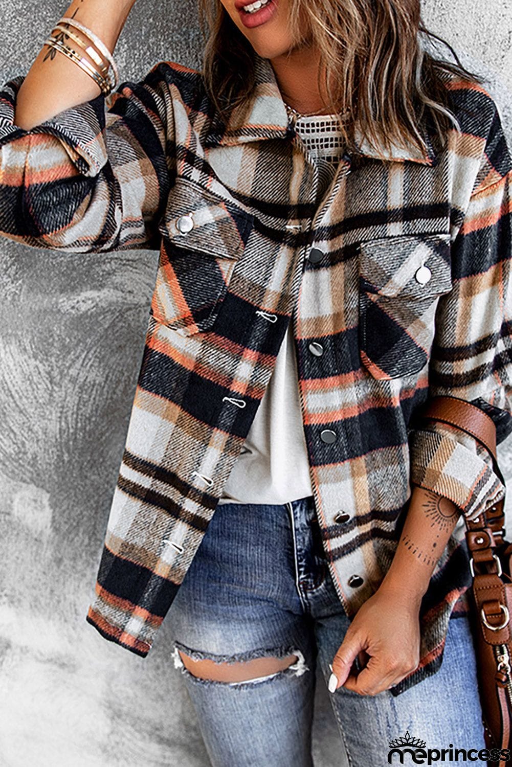 Blue Geometric Plaid Shacket