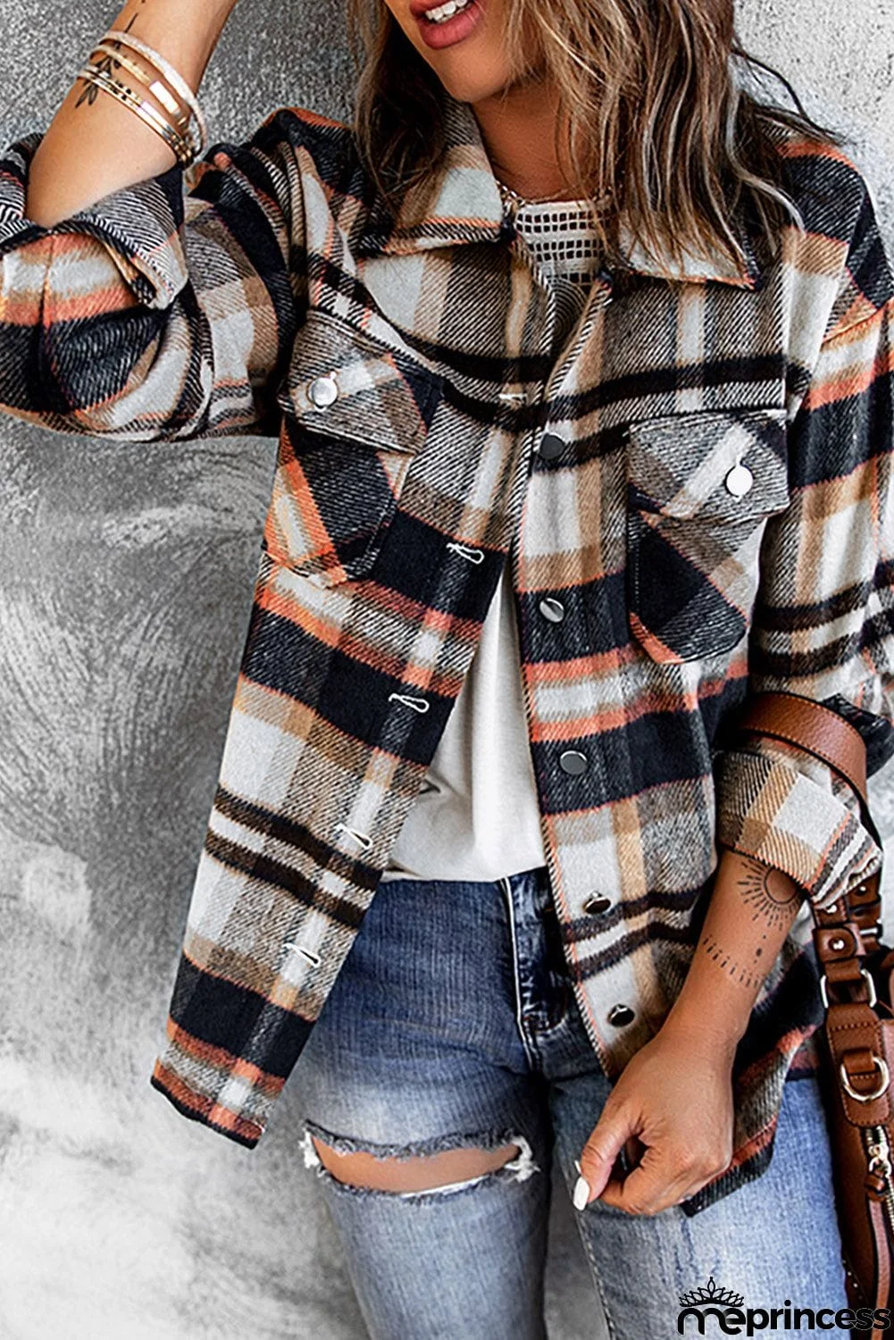 Blue Geometric Plaid Shacket