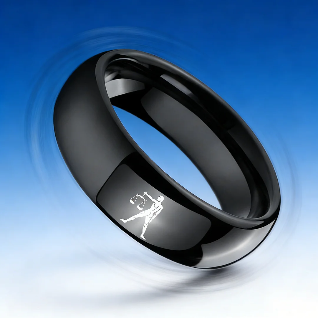 Black Libra Couples Dome Tungsten Carbide Rings Prints Laser Design Domed Top Tungsten Wedding Band 4MM 6MM 8MM Width