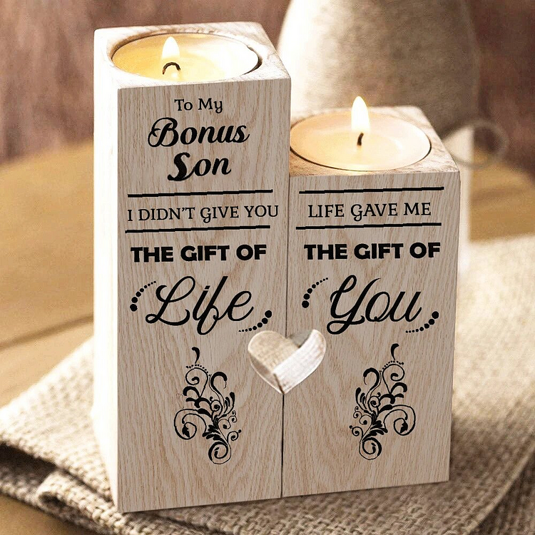 To My Bonus Son Wooden Candlestick Shelf Couple Decoration Gift