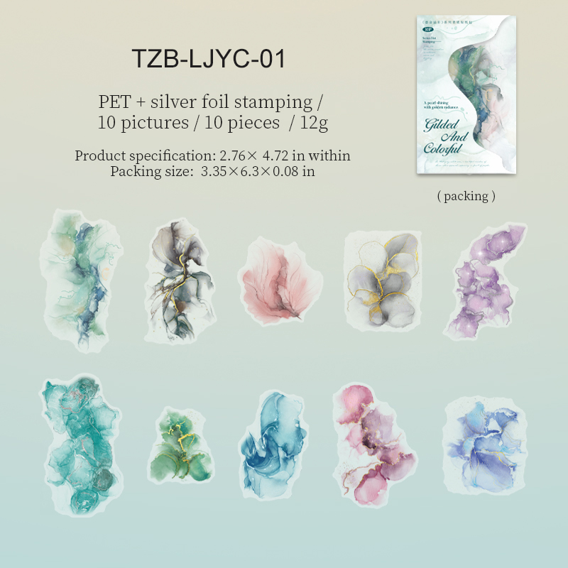 PET Sticker - Gilded and Resplendent Series Vintage Watercolor Smudge 