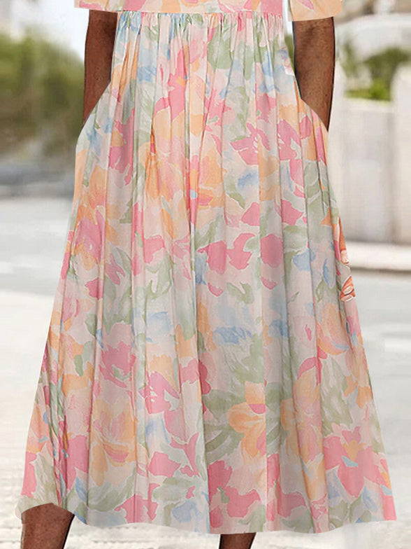 Women Half Sleeve V-neck Solid Color Dress