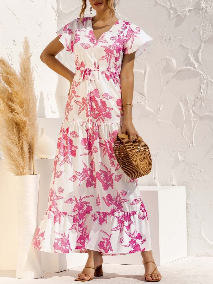 Women's V-neck Short Sleeve Maxi Dress