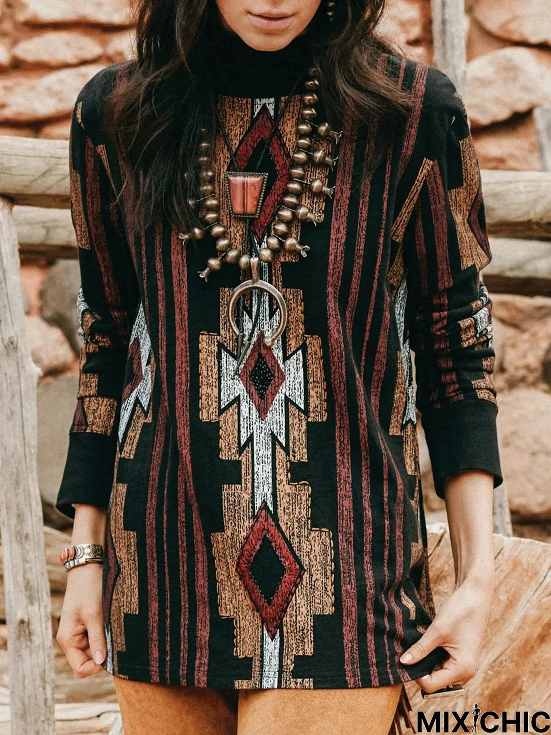 Casual Oversize Ethnic Long sleeve T-Shirt