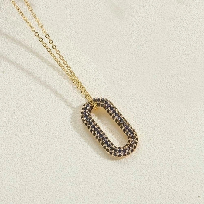 Copper 14K Gold Plated White Gold Plated Minimalist Geometric Solid Color Inlay Zircon Pendant Necklace