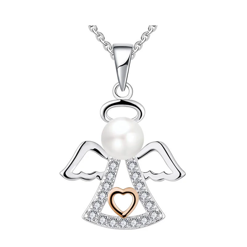 Mewaii® Angel Shape Pearl Necklace Pendant Silver Jewelry S925 Sterling Silver Clavicle Chain