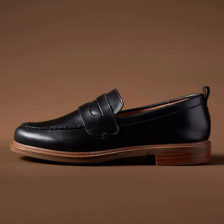 Classic Black Round Toe Flat Weejuns Penny Loafers Women |FSJ Shoes