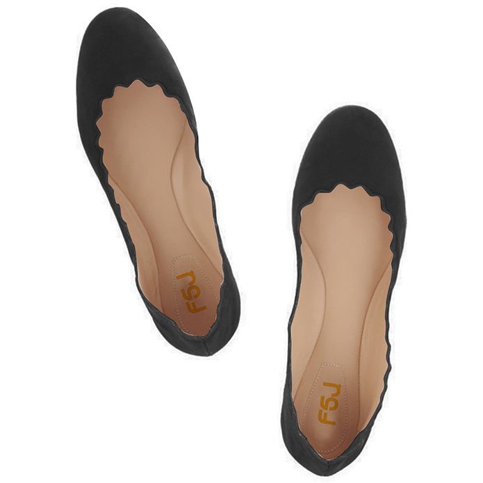 Women's Black Comfortable Flats Round Toe Suede Shoes |FSJ Shoes