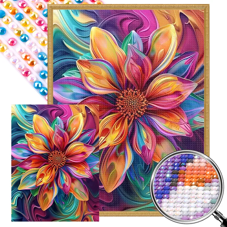 Flowers In Oil Painting - AB Full Round Drill Diamond Painting - 45*60CM(Picture)