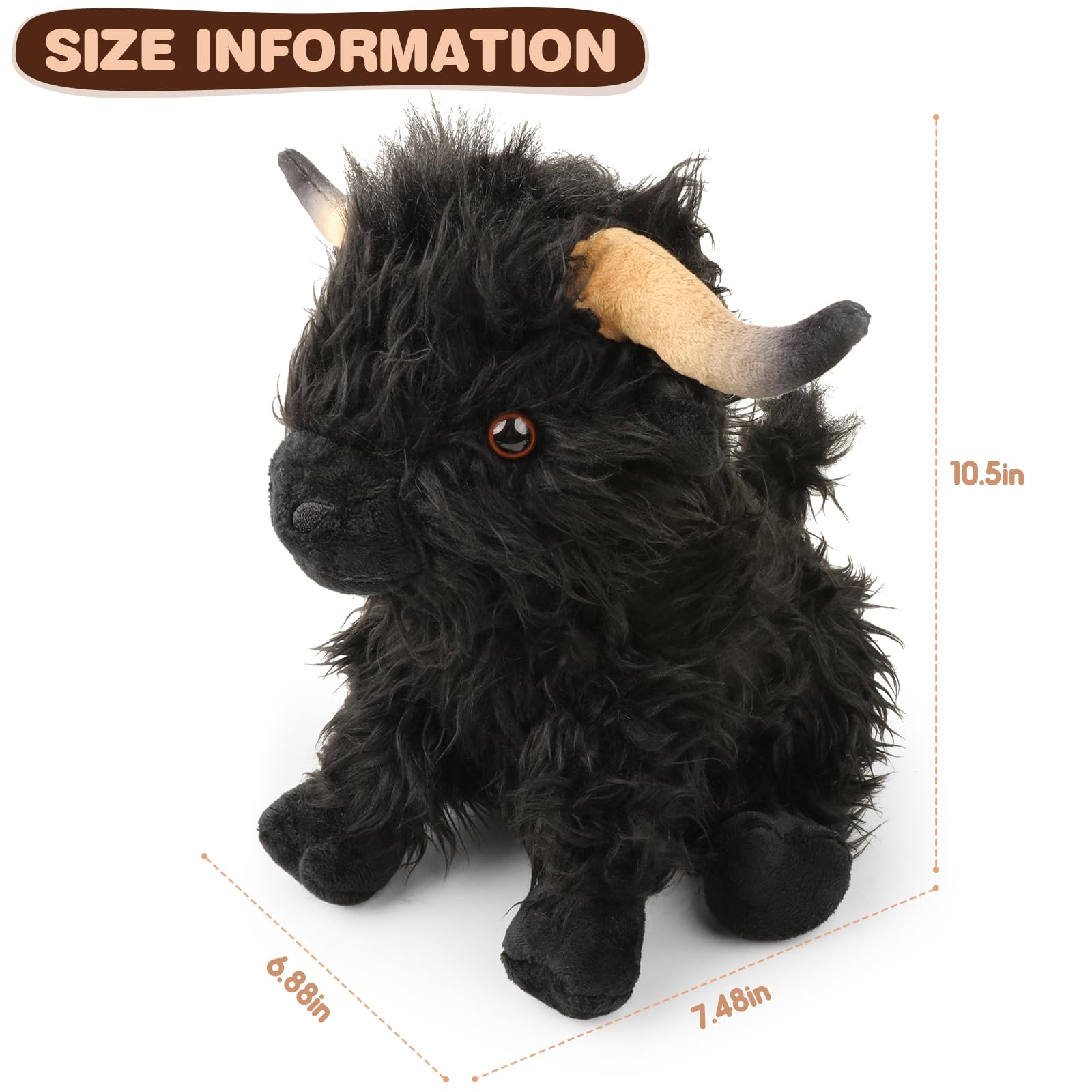 Tegooe 25cm Highland Cow Plush Toy - Soft Stuffed Animal Doll for Kids Home Decor