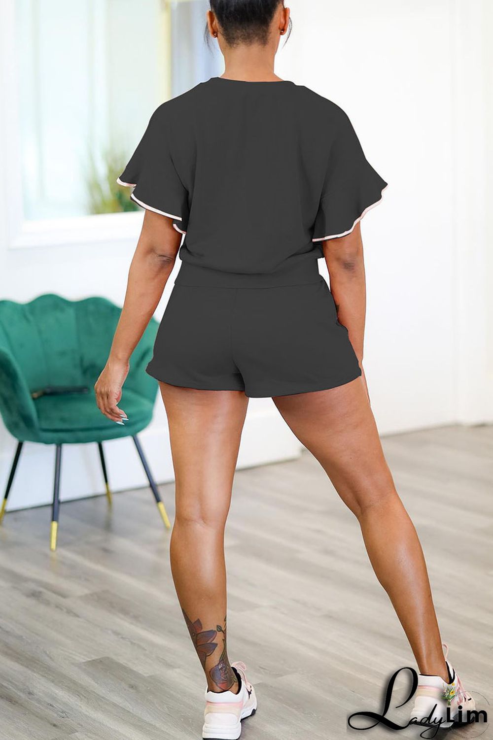 Blue Casual Print Split Joint O Neck Short Sleeve Two Pieces