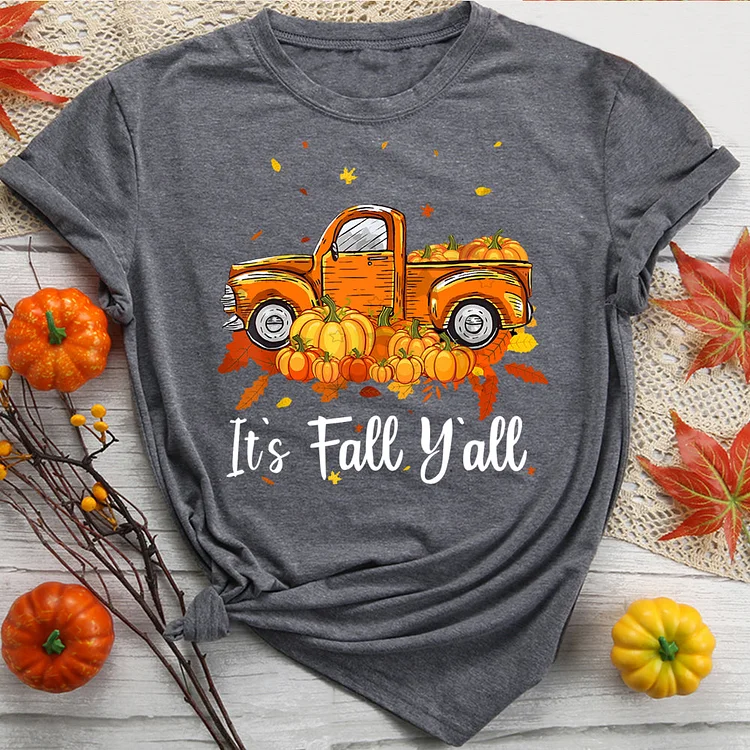 Truck It's Fall Y'all Pumpkins Thanksgiving T-Shirt-08546