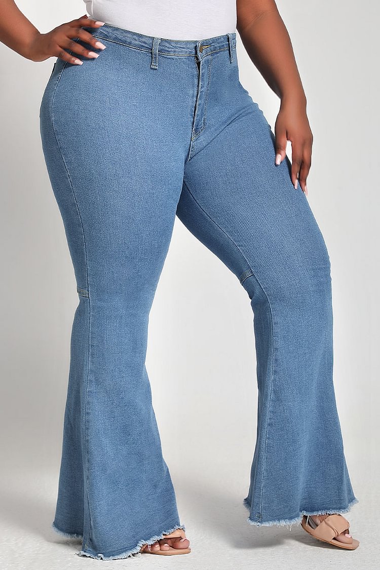 Xpluswear Design Plus Size Daily Blue Skinny Flared Jeans 