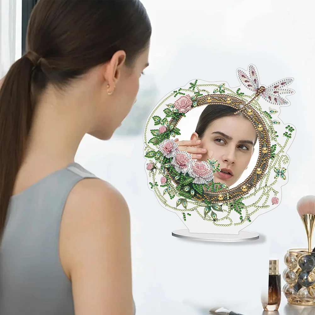 DIY Dragonfly Flower Acrylic Diamond Art Mirror Home Decoration