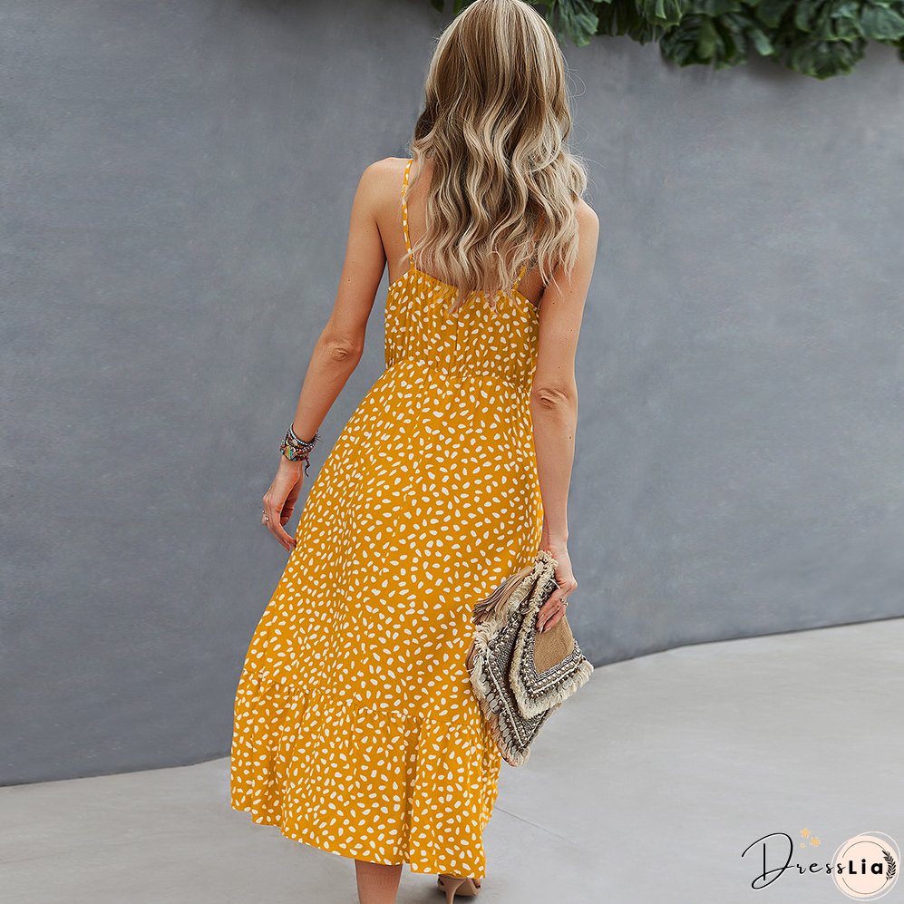 Spring/summer Sexy V-neck Print Slip Casual Midi Dress