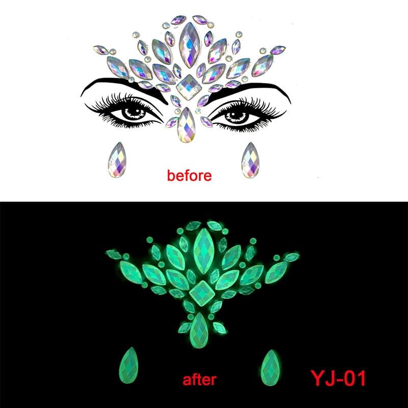 Halloween Face Decoration Tattoo Crystal Diamond Eyebrow Luminous Rhinestone Sticker Masquerade Bar Party Glowing Face Sticker