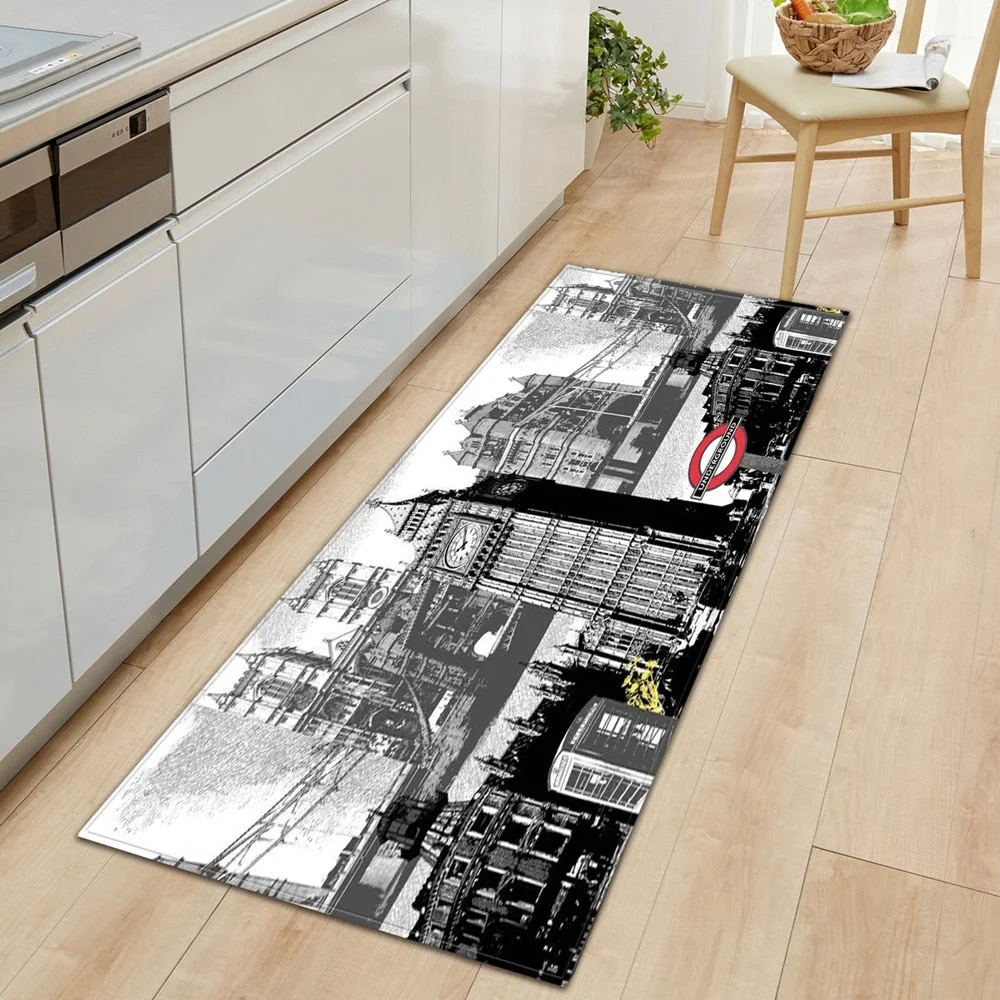 Kitchen Carpet Home Entrance Doormat Bedroom Bedside Eiffel Tower Pattern Decor Floor Rug Hallway Balcony Bathroom Anti-Slip Mat