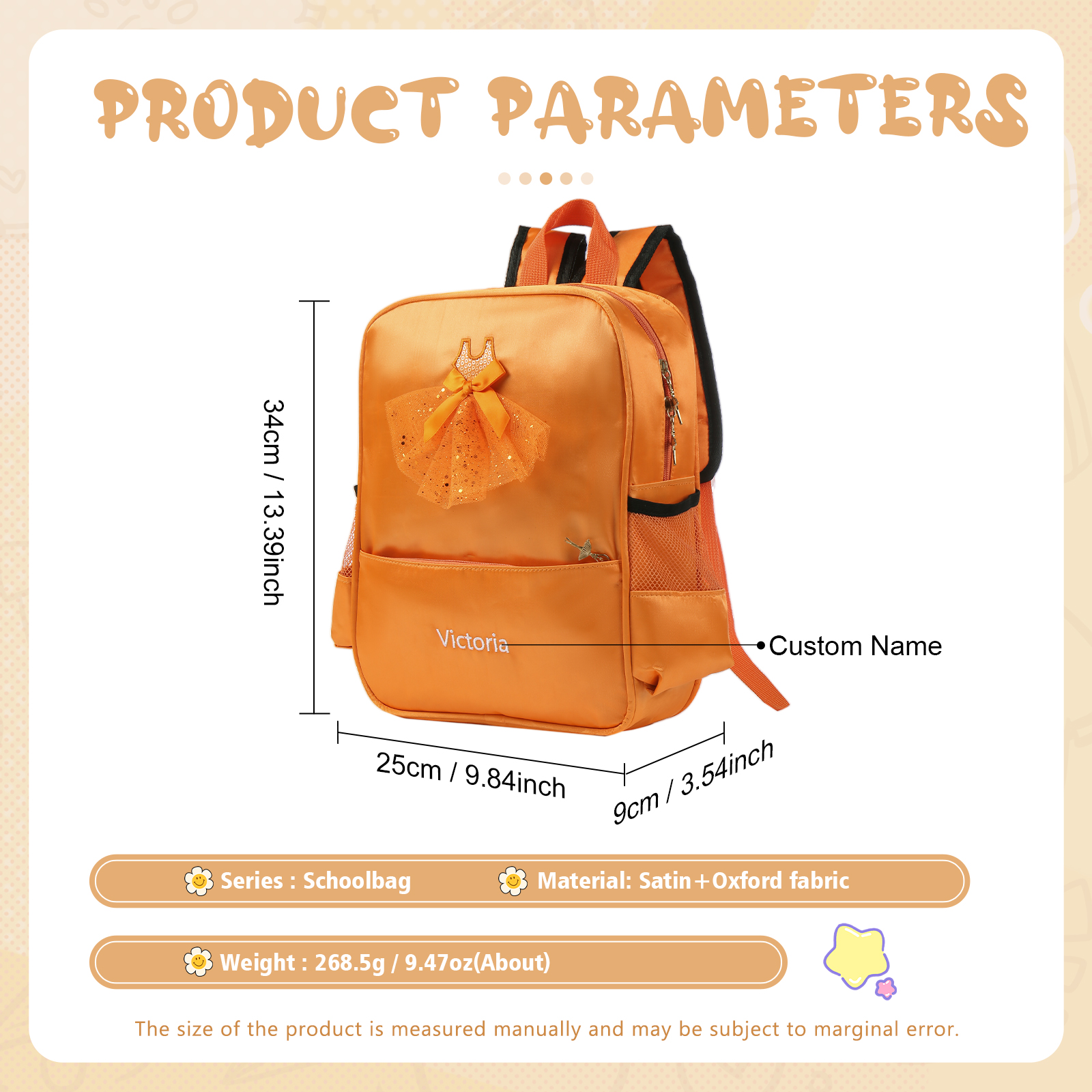 Personalised Princess Dress Style Schoolbag Custom Name Backpack Back To School Gift for Girls-Jessemade AU