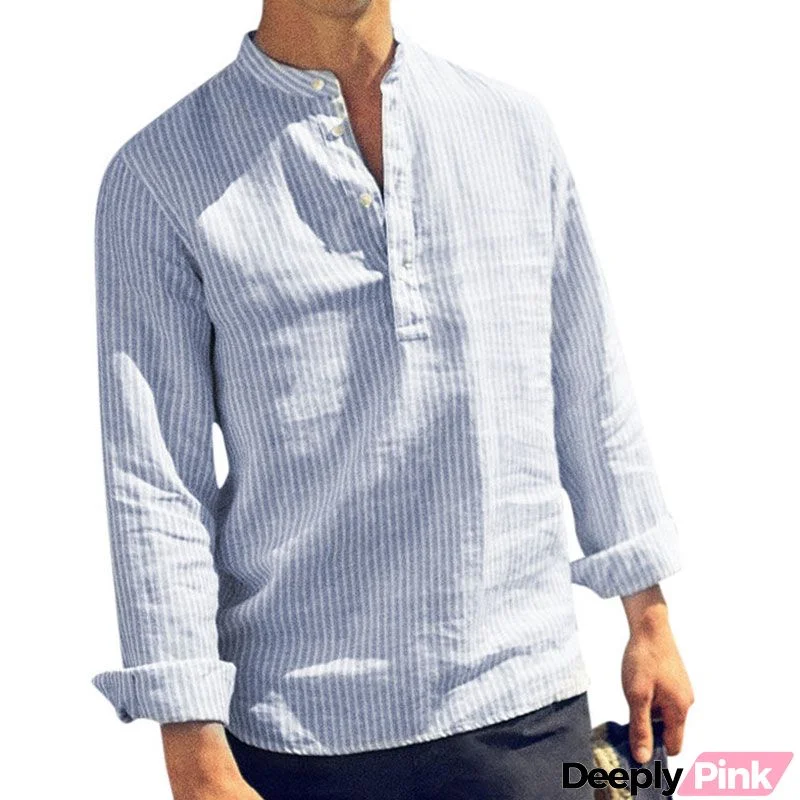 S-5XL Men Fashion Striped Long-sleeve Shirt