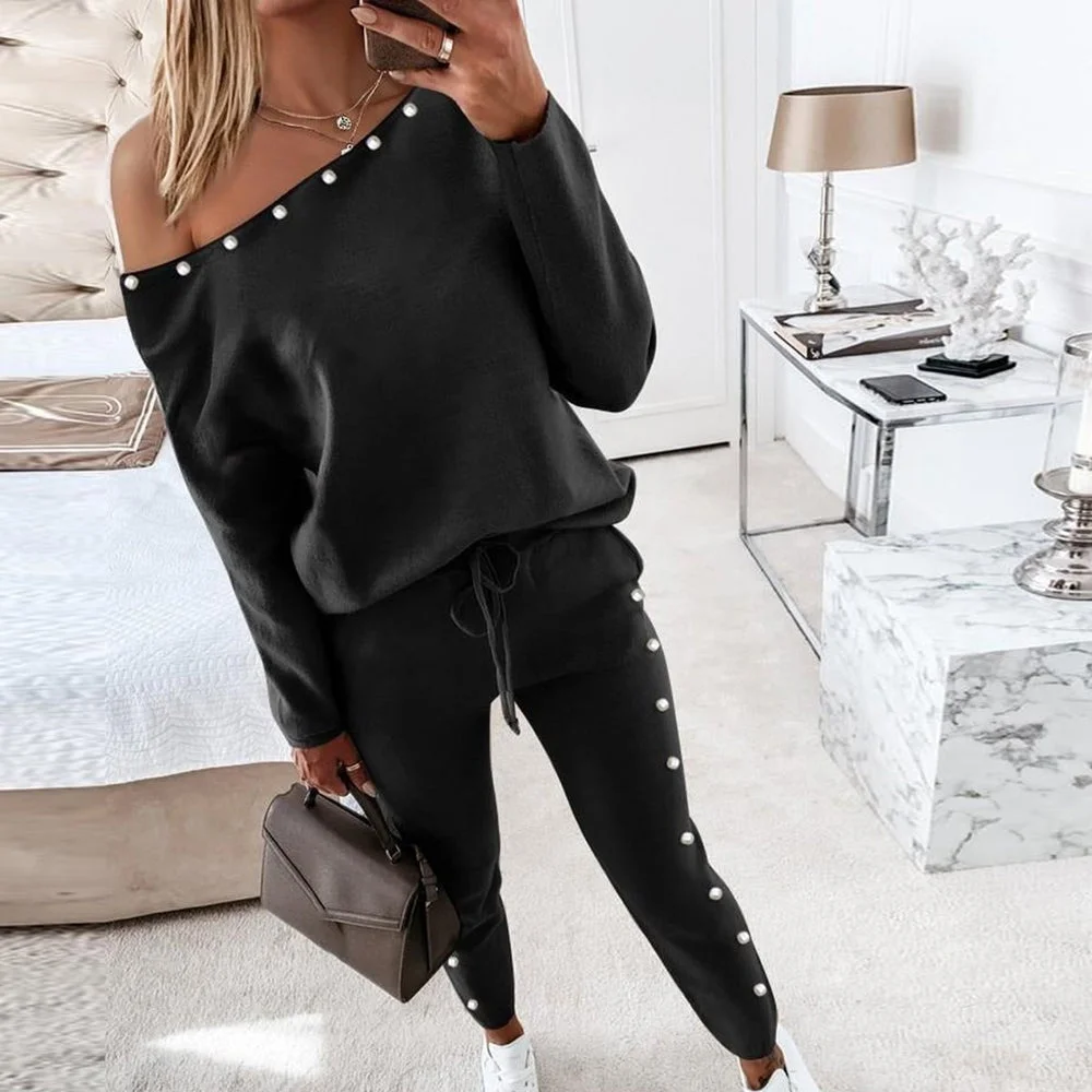 Casual Black Long Sleeve Two Piece Set