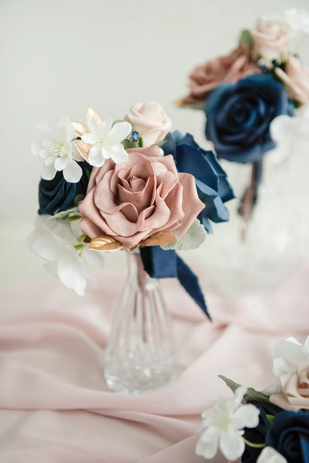 Mini Bouquet Centerpiece Set in Dusty Rose & Navy