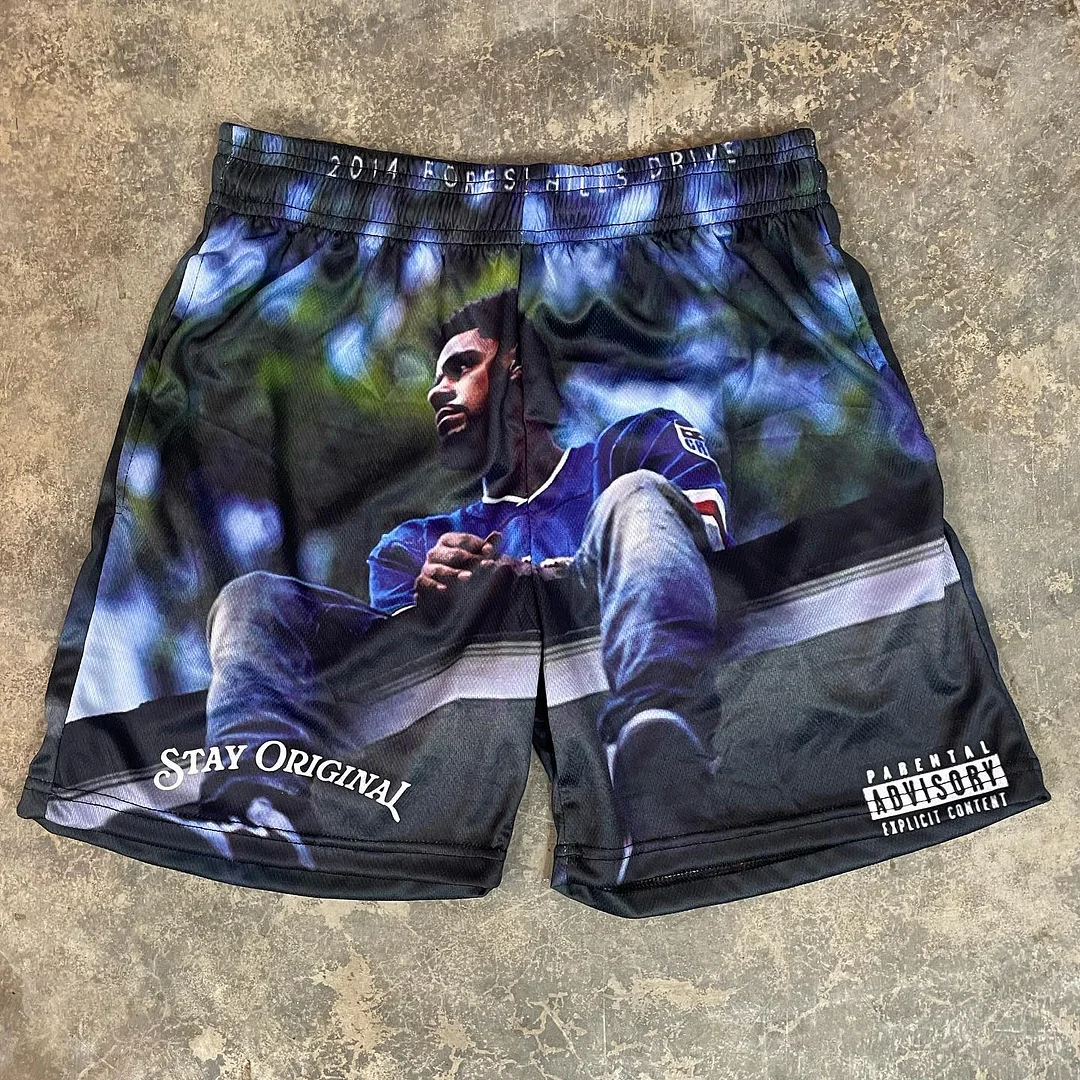 Rap album print shorts