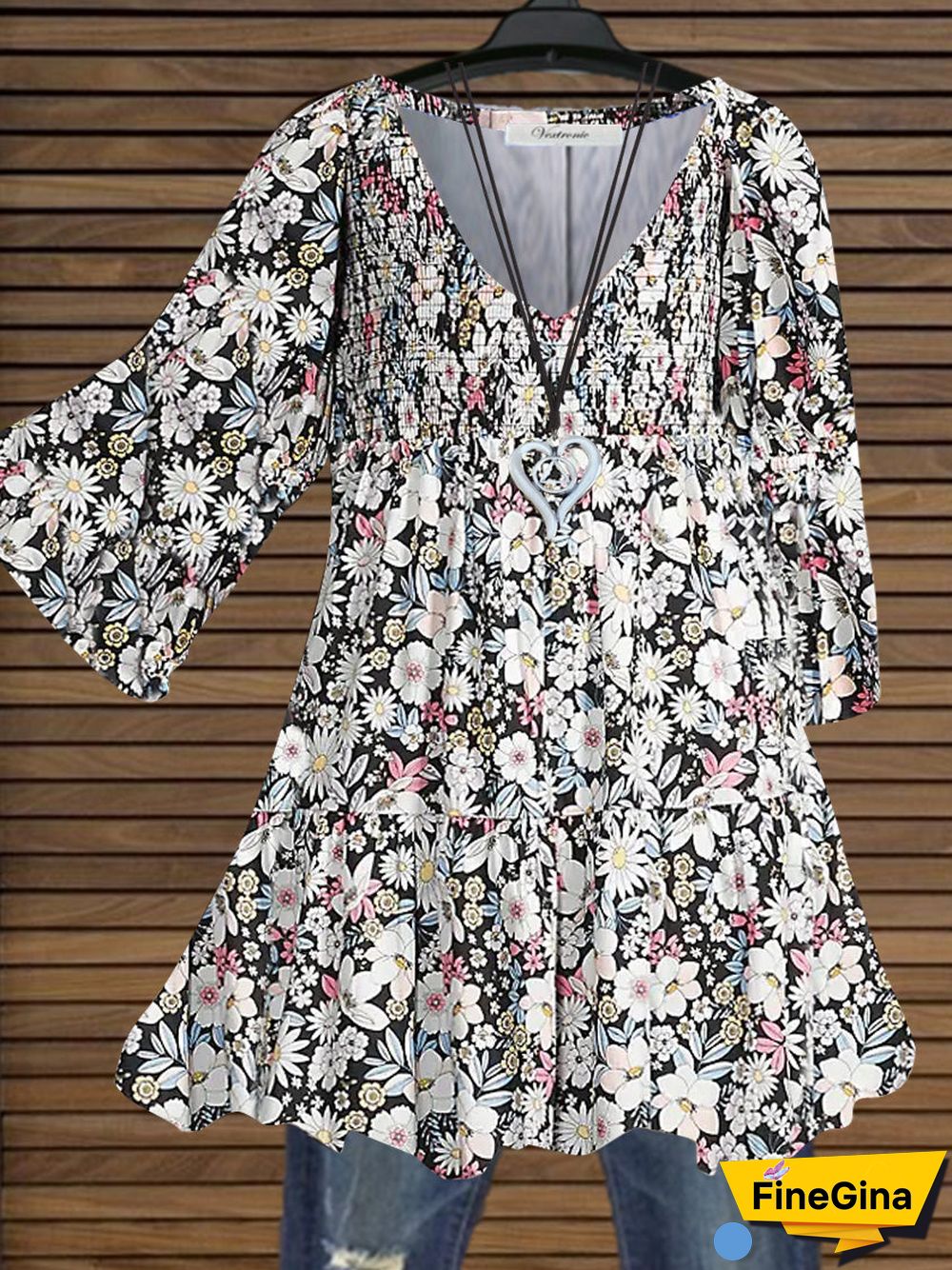 Women Half Sleeve V-neck Floral Printed Graphic Top Dress