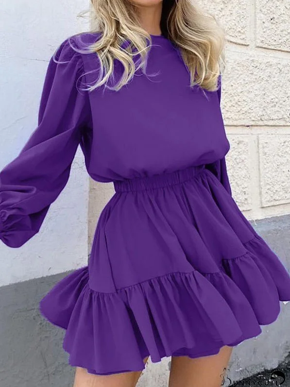 Dresses Solid High Waist Long Sleeve Mini Dress for Women