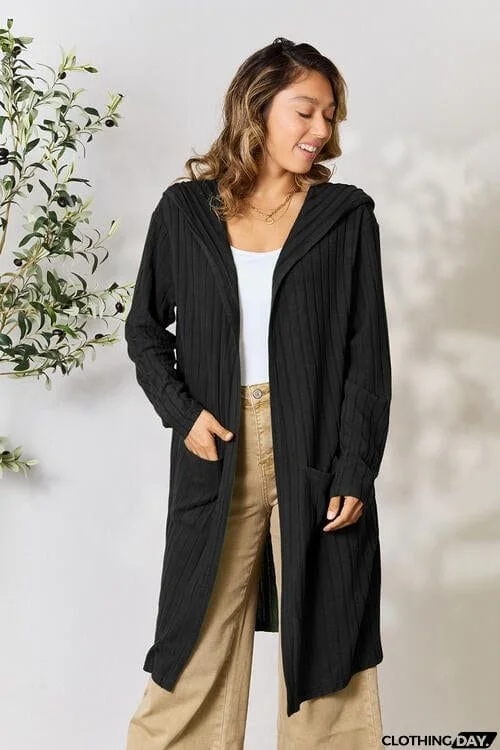 Basic Bae Full Size Ribbed Open Front Long Sleeve Cardigan