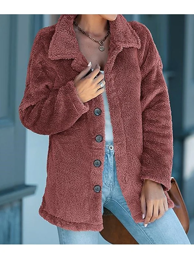 Women's Winter Sherpa Jacket Fall Fleece Teddy Coat Thermal Warm Windproof Casual Daily Street  Jacket Long Sleeve Black