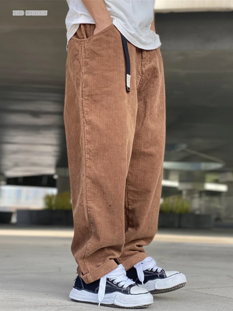 Aonga 2022 Japanese Streetwear Corduroy Casual Straight Pants Harajuku Cargo Pants Kpop Korean Fashion Hip Hop Trousers Men Clothing