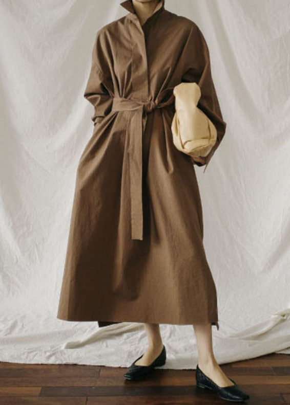 VCSHOES Chocolate Peter Pan Collar Pockets Cotton shirts Dress Spring