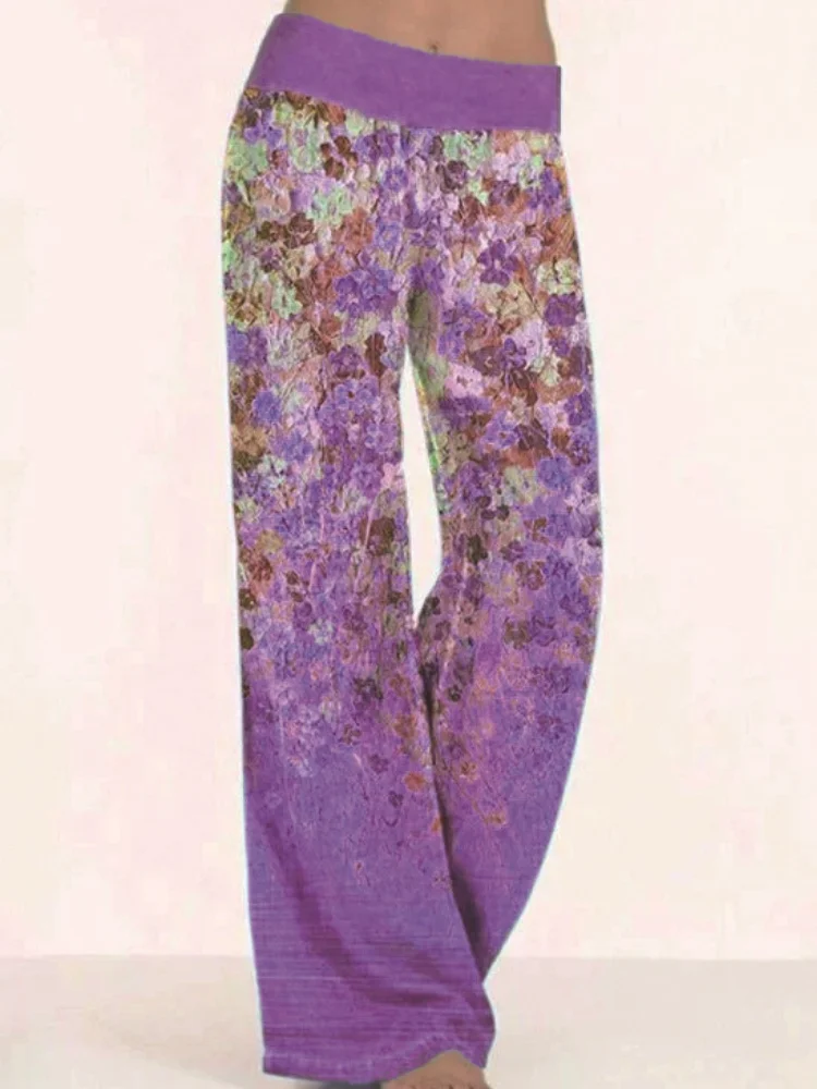 Floral Print Comfy Stretchy Wide Leg Pants