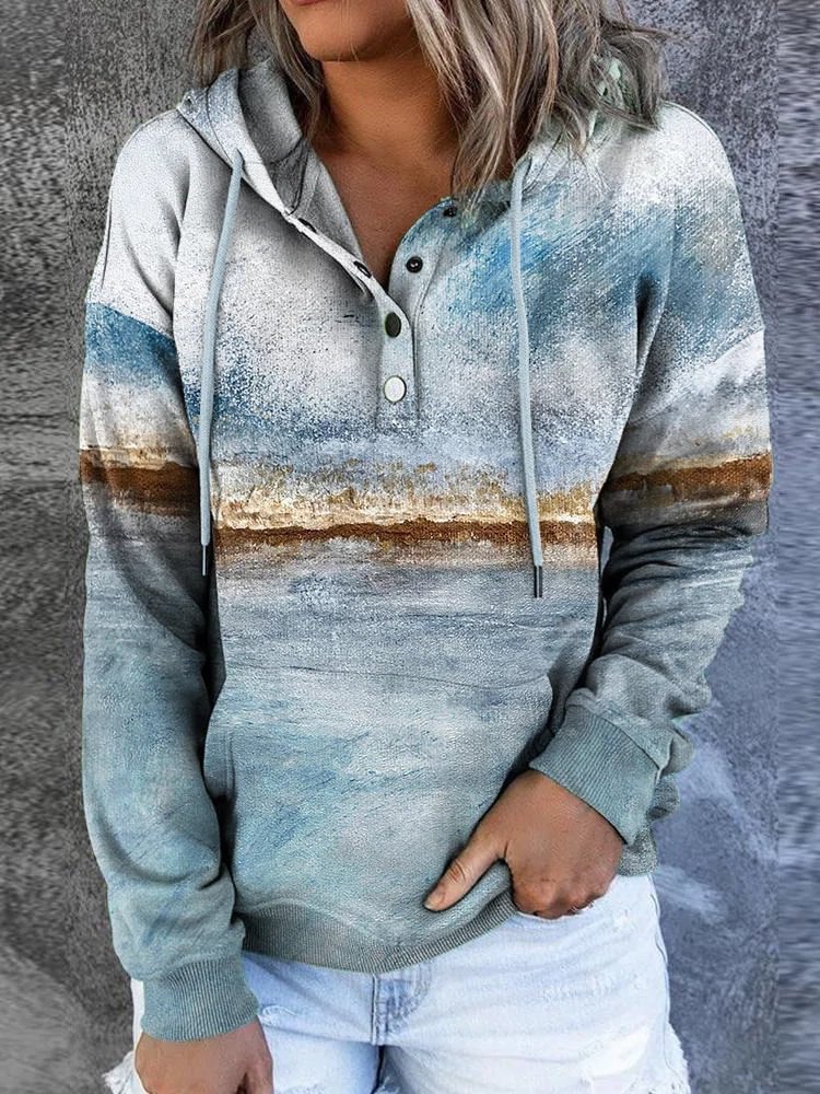 Landscape Print Fashion Hooded Sweatshirt