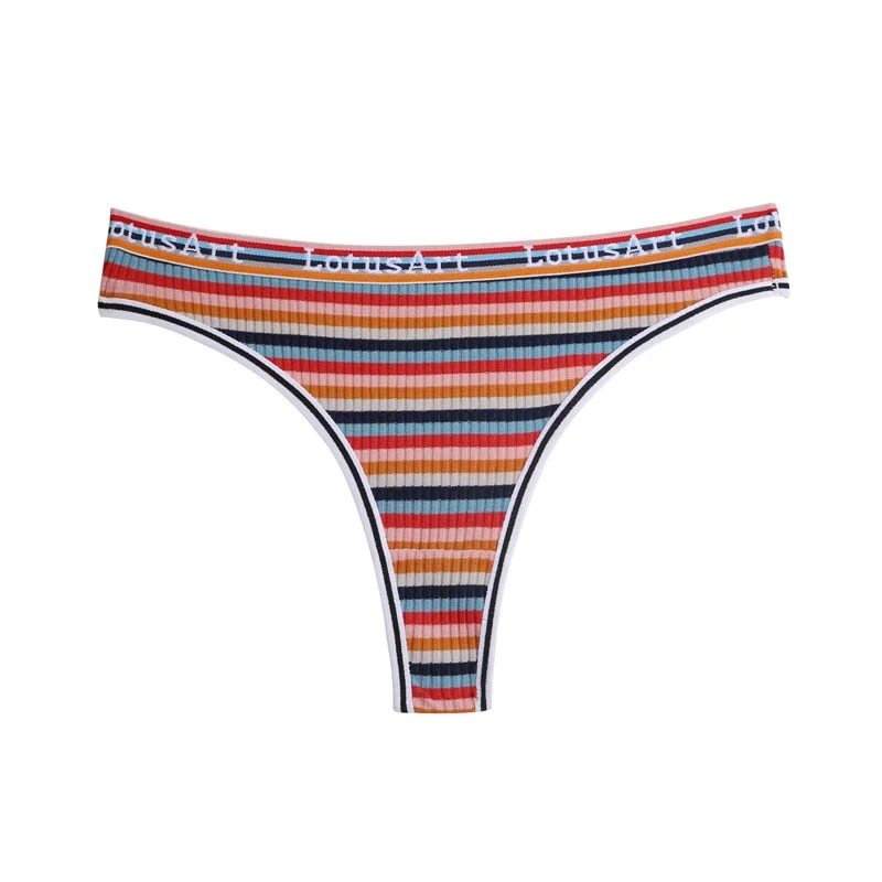 FINETOO Women Rainbow Panties Trendy Colorful Stripes Briefs Sexy Low Waist Underwear Women's Cotton Underpants Ladies Intimate
