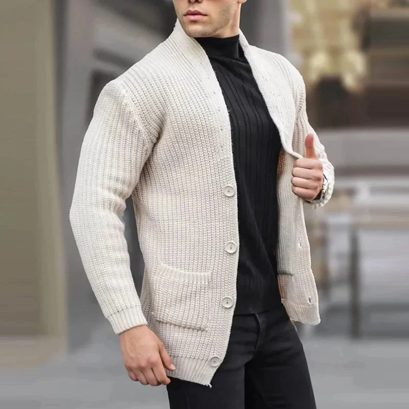 Brownm Brownm Casual Men's Cardigan Long Sleeve Loose Solid Color Pocket Button Slim Men's Autumn And Winter New Sweater