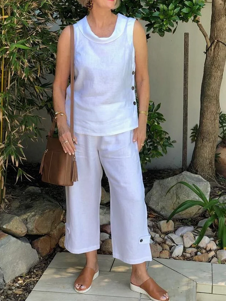 Women's Linen Cowl Neck Colorblock Dress